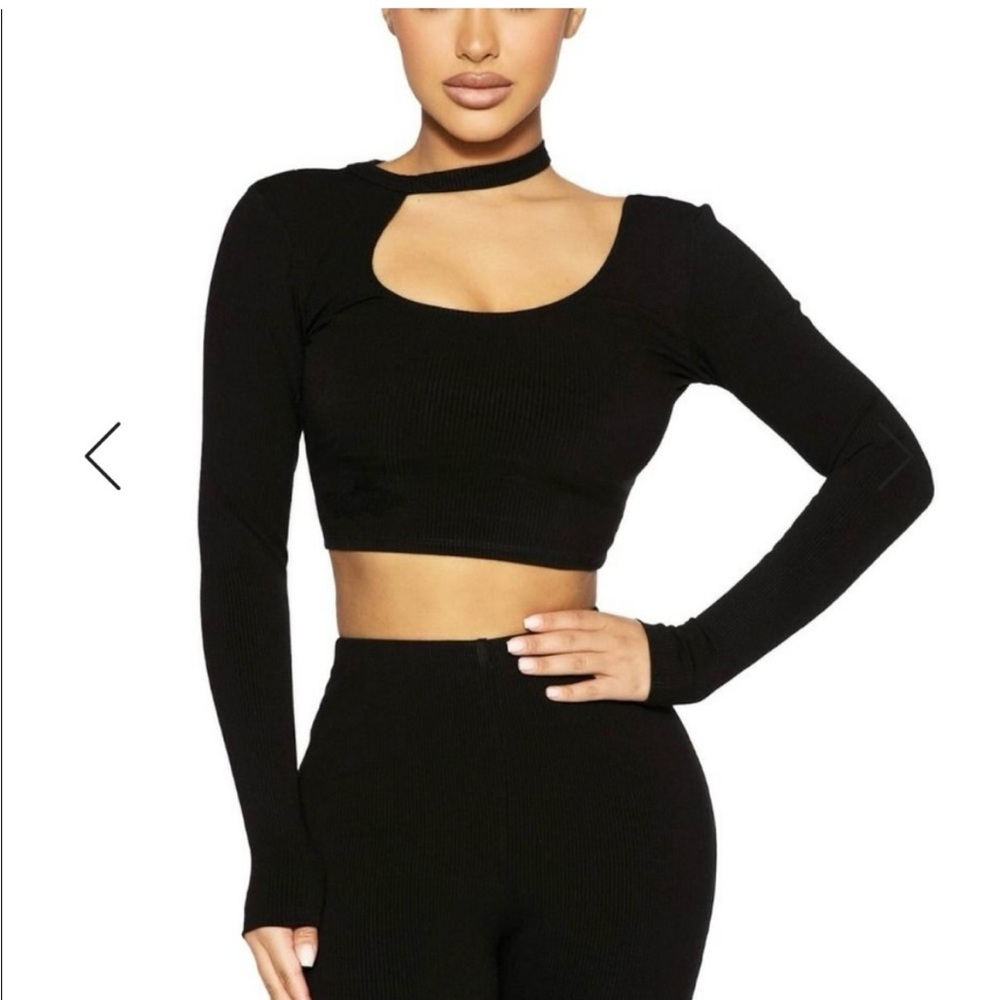 Naked Wardrobe Black Cutout Crop Bodysuit